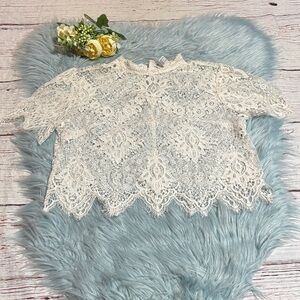 Forever 21 Ivory Lace Short Sleeve Top sz S